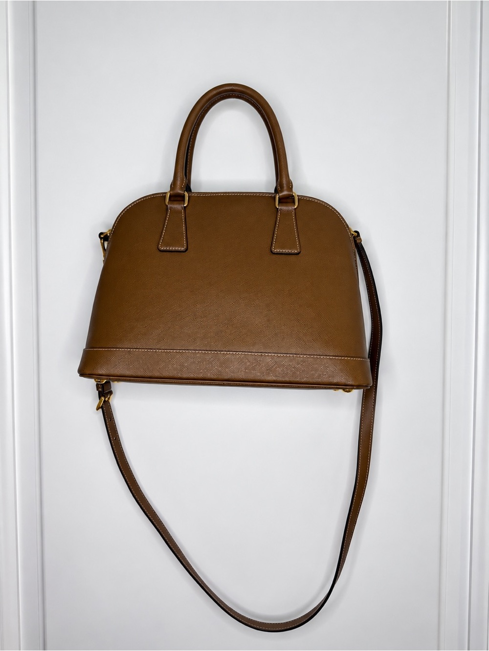 Prada Brown Saffiano Lux Satchel (Camel) - Picture 2 of 8